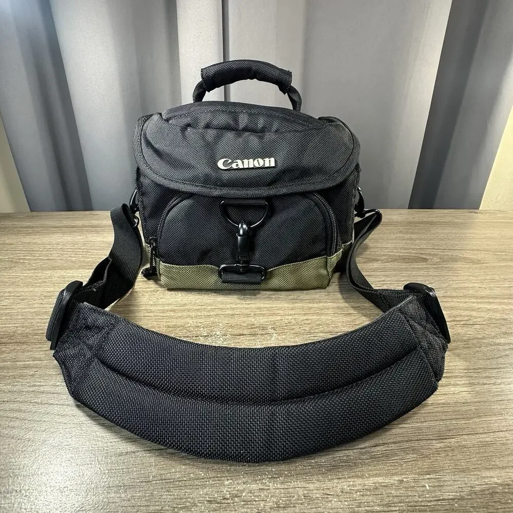 Canon Camera Bag Padded SLR Multi Strap Black & Green Carry Tote Shoulder Case